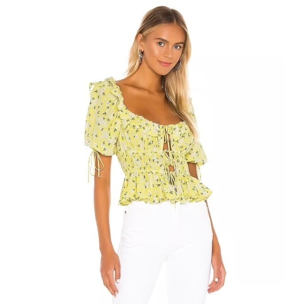 For Love & Lemons Chrysanthemum‎ Floral Crop Top in Lemonade MEDIUM NWT coquette